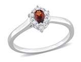 1/4 Carat (ctw) Garnet Halo Drop Ring in Sterling Silver with Diamonds